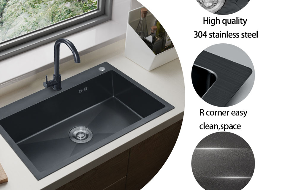 Black Coating Custom 304 Steel Sinks