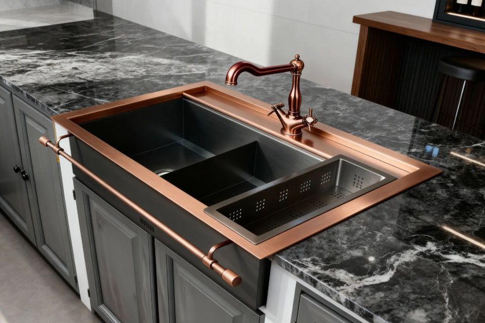 Double Bowl Custom Copper Stainless Basin